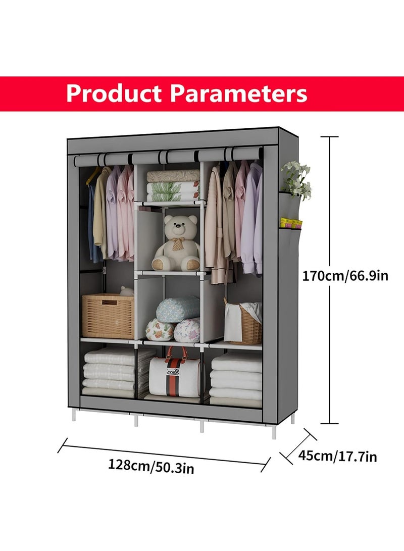 منظم خزانة متنقل مع 6 أرفف تخزين، و2 قسم تعليق، و4 جيوب جانبية - Image 5